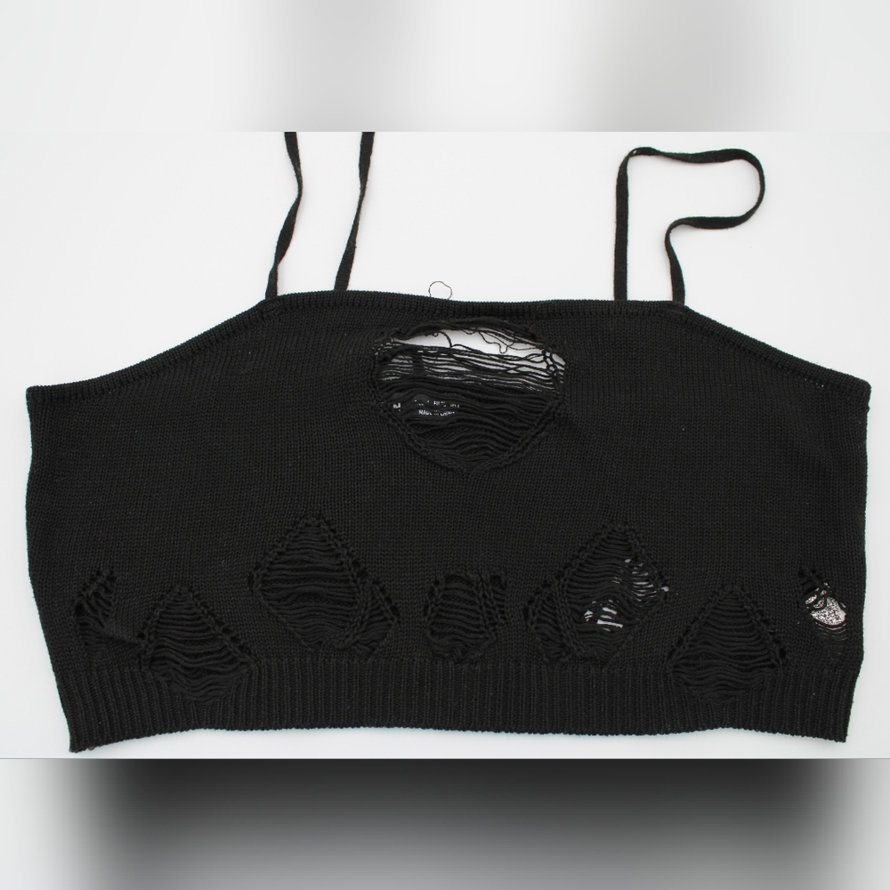 Black Knitted Distressed Tube Top (M)
